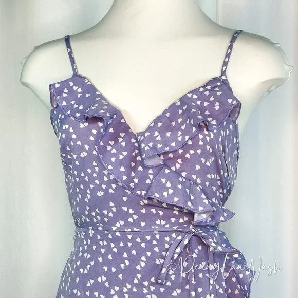 SHEIN Ruffle Trim Allover Heart Knot Side Wrap Cami Dress Purple - Picture 5 of 12